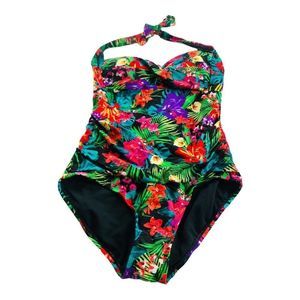 1058 Catalina Tropical Halter one piece swim bathing suit sz Medium